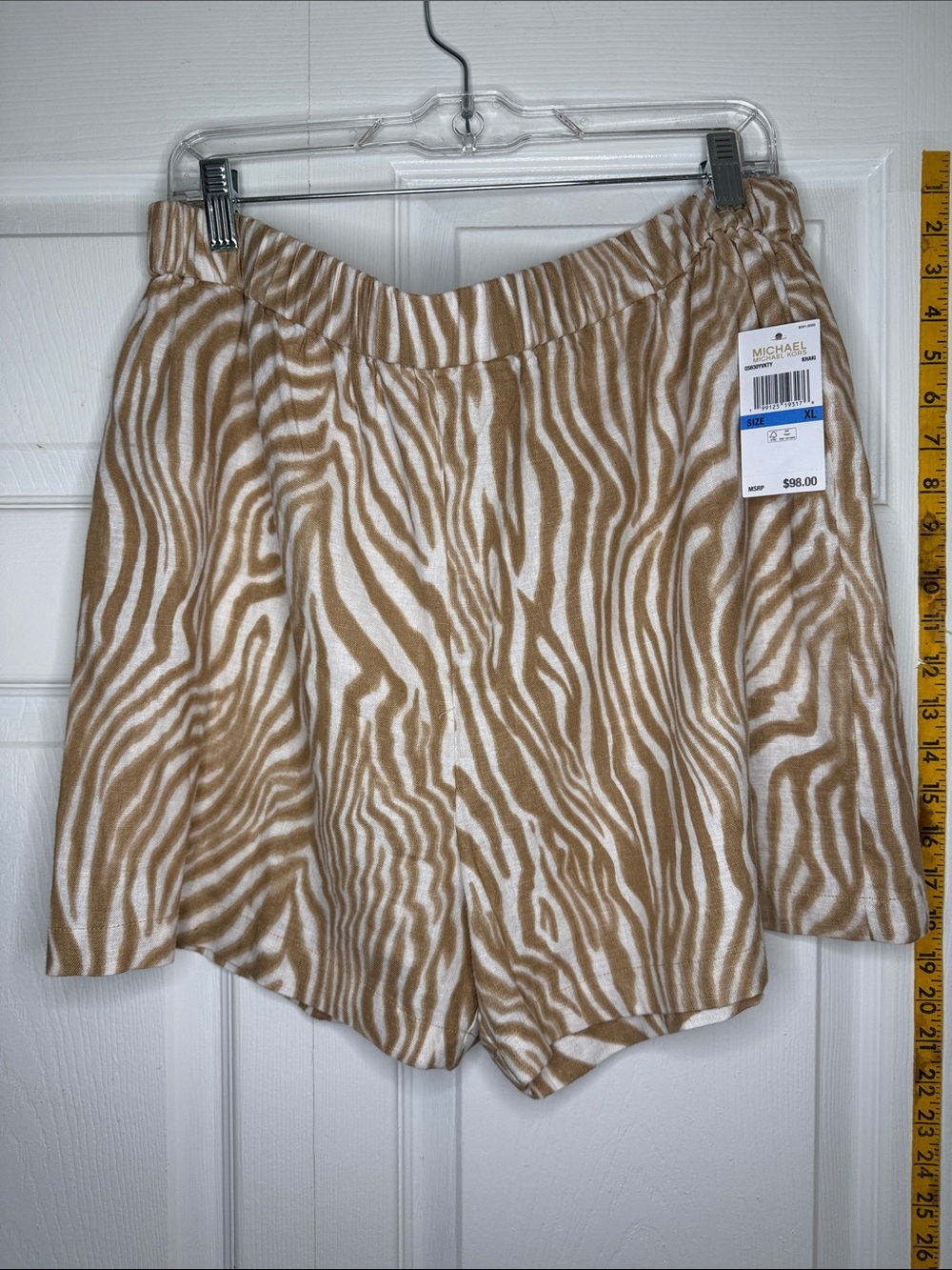 Michael Kors Beige and White Zebra-Print Elastic Waist Shorts